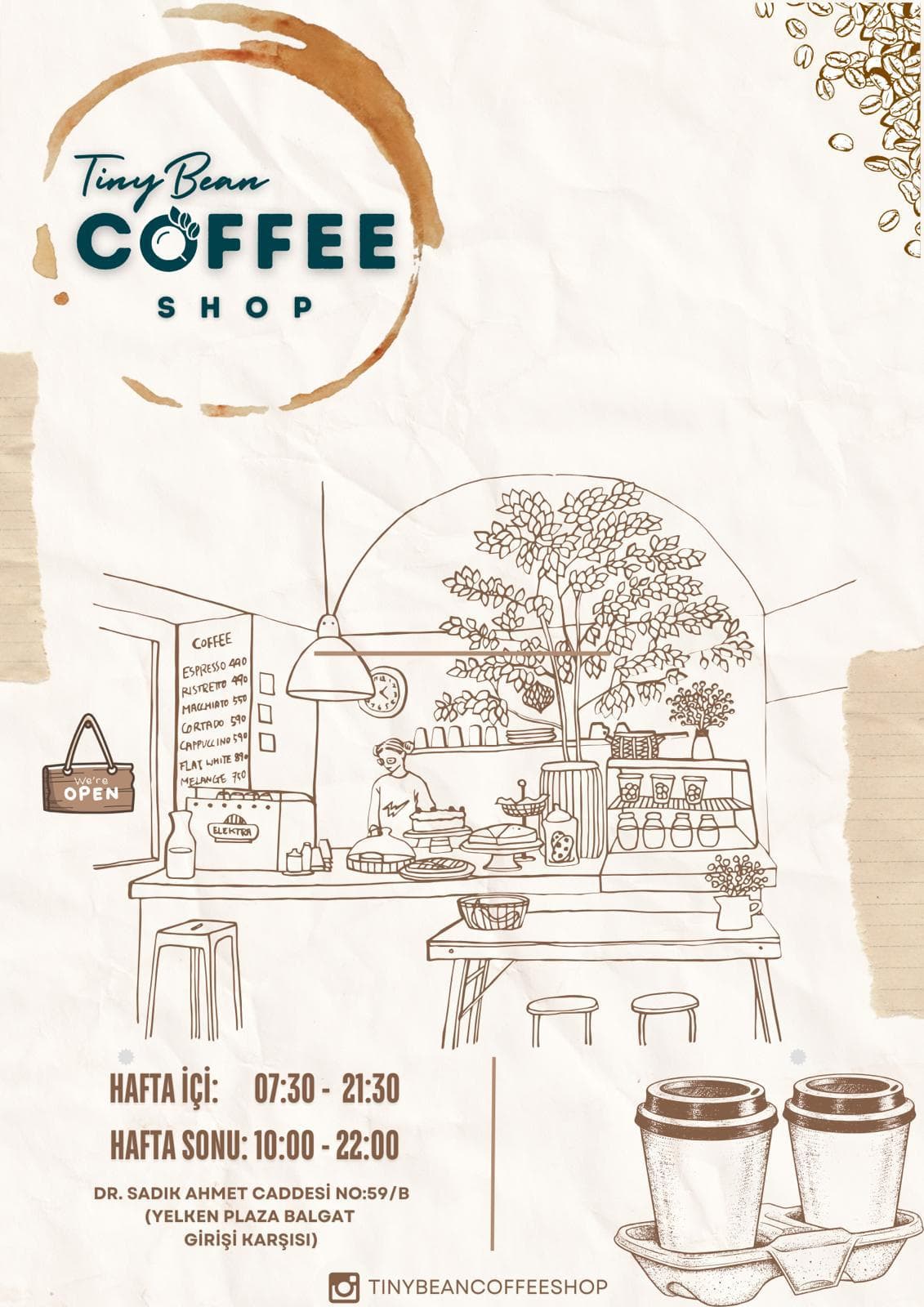 Tiny Bean Coffee Shop çalışma saatleri illüstrasyon