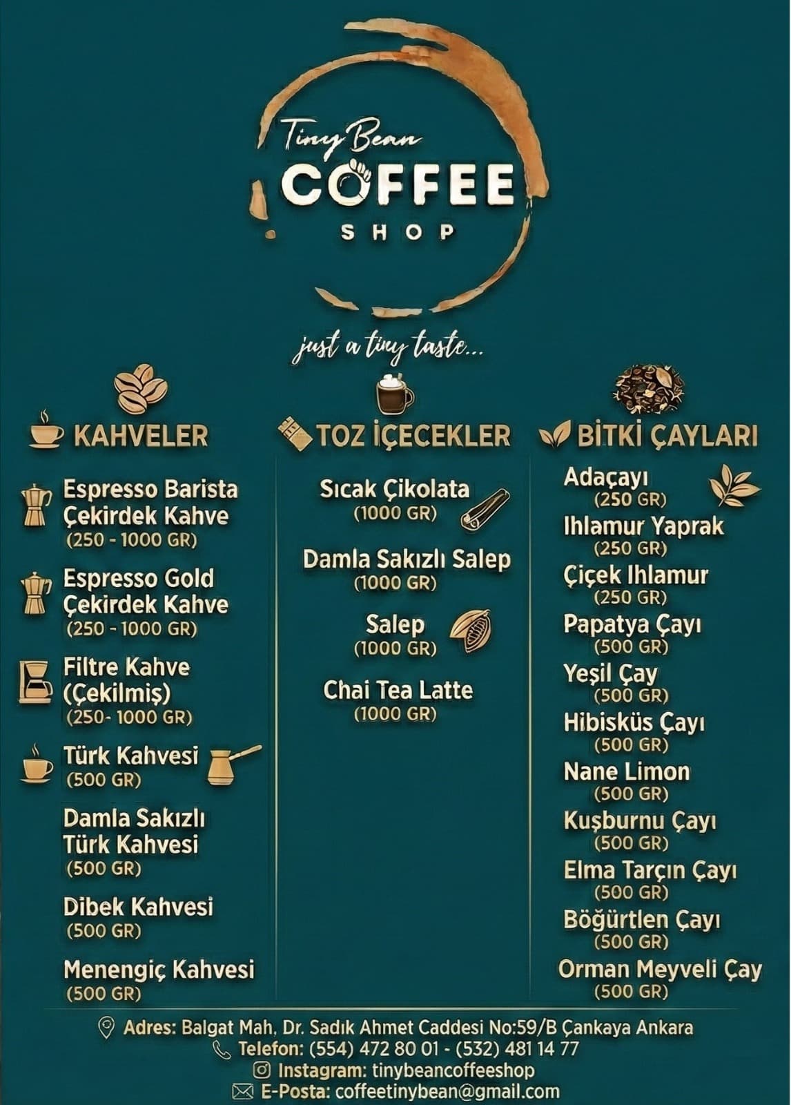 Tiny Bean Coffee Shop menüsü